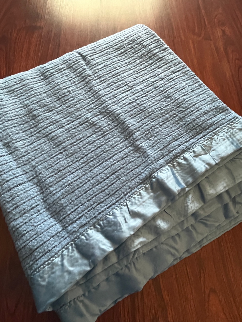 Vintage Satin Edge Acrylic Light Blue Queen Sized Blanket